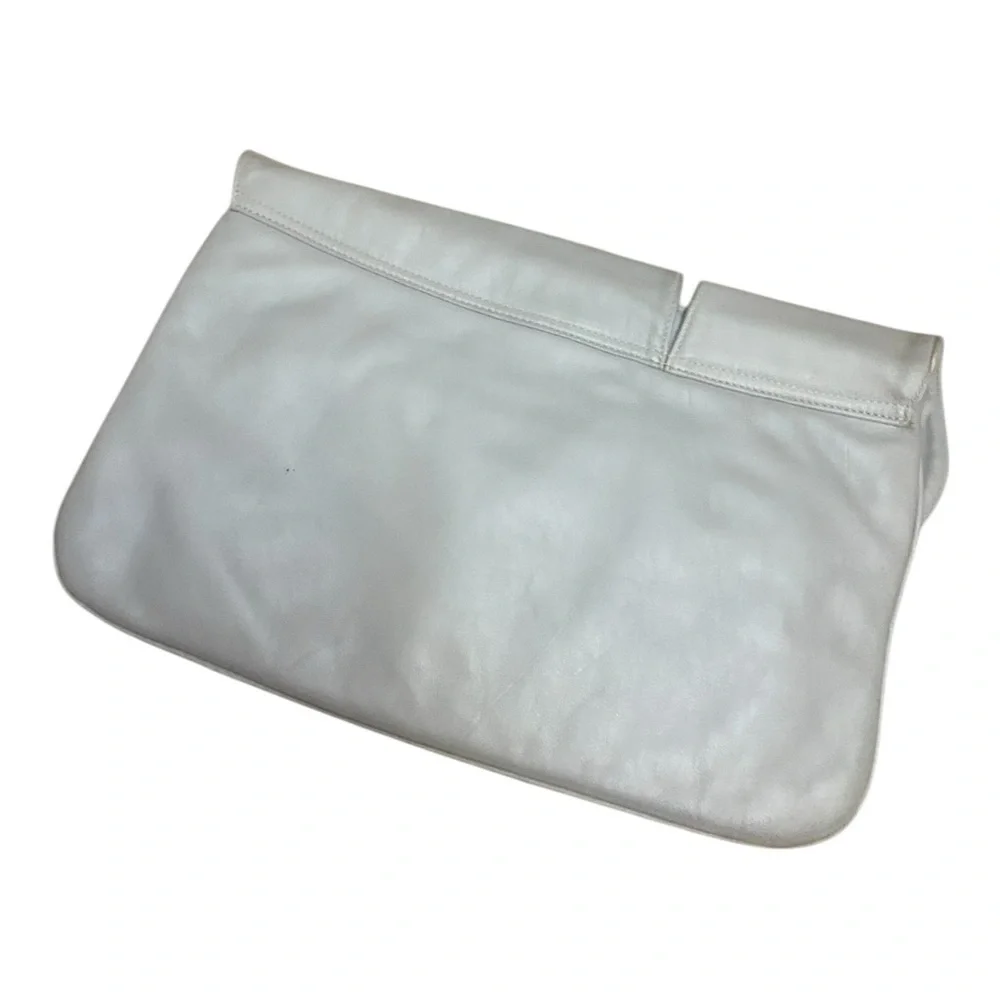 Evan Picone Womens Vintage Grey Leather Clutch Purse Bag Eveningwear 80s Retro